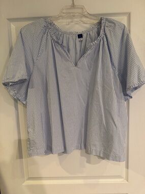 Old Navy Blue and White Striped Peasant Top